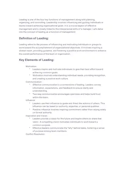 Leading as a Function of Management - Page 1 preview image