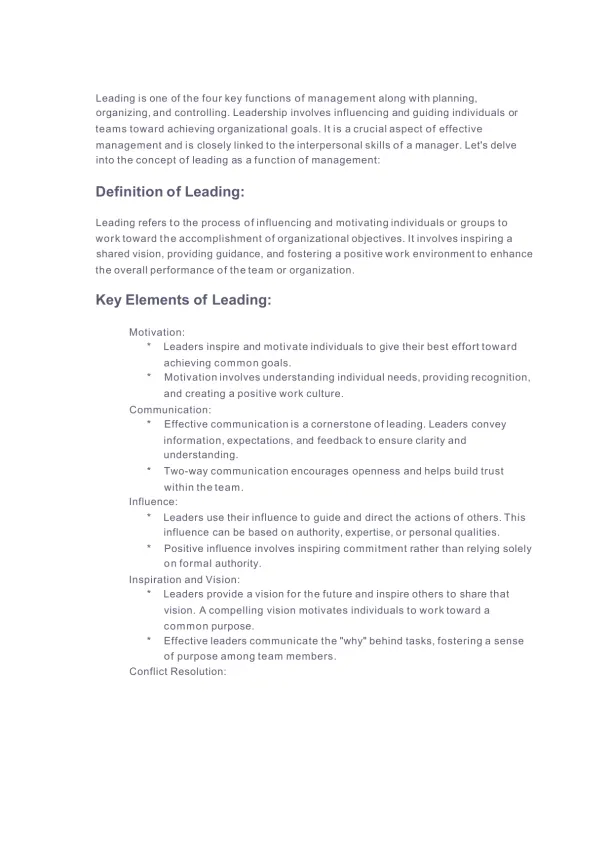 Leading as a Function of Management - Page 1 preview image