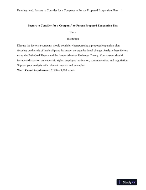 Factors to Consider for a Company� to Pursue Proposed Exapansion Plan - Page 1 preview image