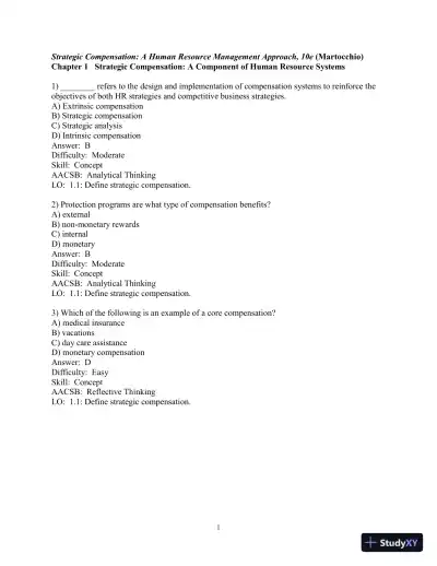 Test Bank For Strategic Compensation: A Human Resource Management Approach, 10th Edition - Page 1 preview image