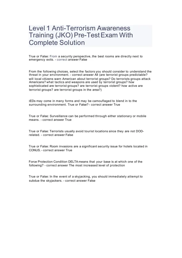 Level 1 Anti-terrorism Awareness Training - Page 1 preview image