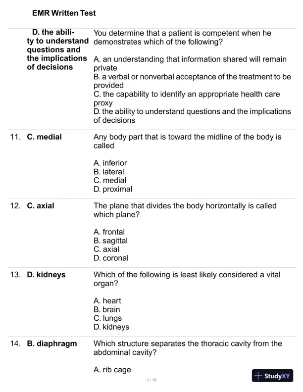 EMR Written Test Practice Exam with Answers (100 Solved Questions) - Page 4 preview image