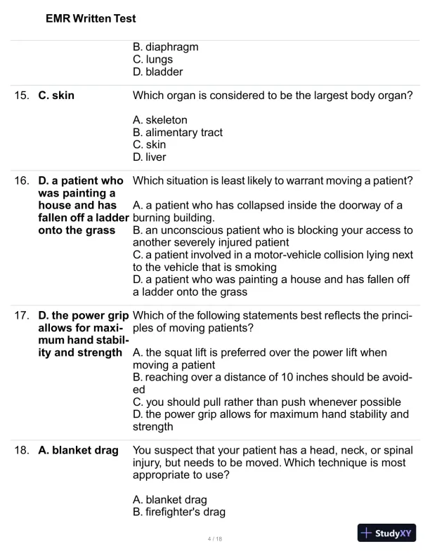 EMR Written Test Practice Exam with Answers (100 Solved Questions) - Page 5 preview image