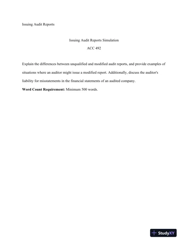 ACC 492 Issuing Audit Reports Simulation - Page 1 preview image