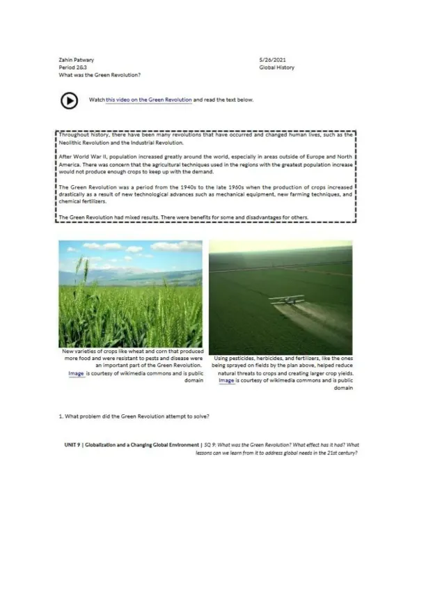 The Green Revolution Solving World Hunger through - Page 1 preview image
