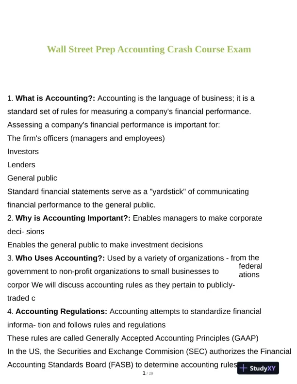 2023 Wall Street Accounts Course Exam With Answers (222 Solved Questions) - Page 1 preview image