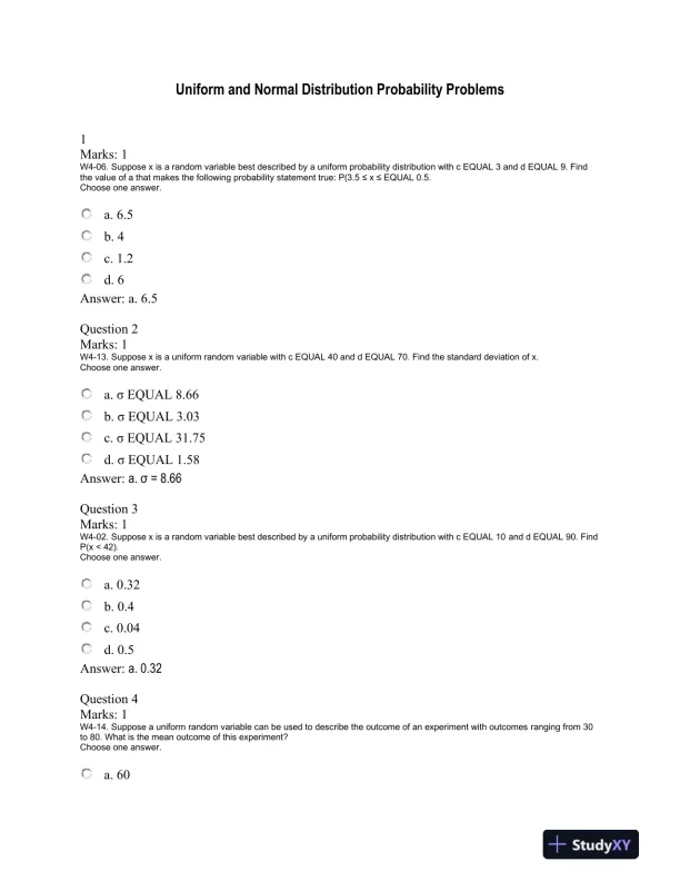 Uniform and Normal Distribution Probability Problems - Page 1 preview image