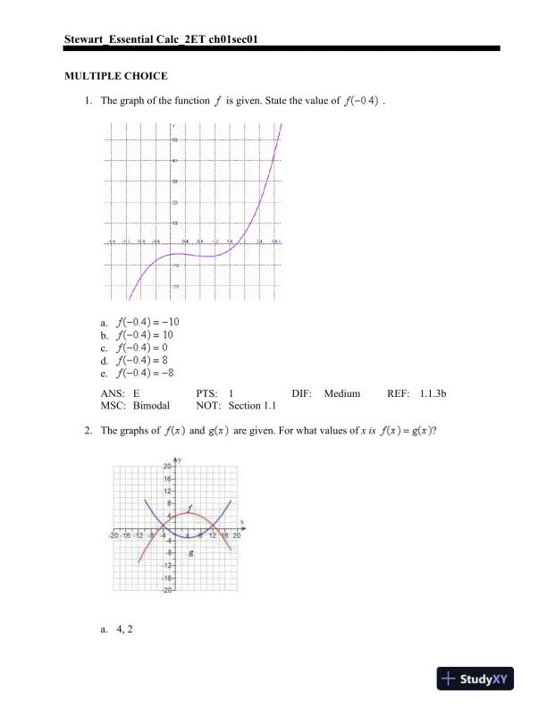 Essential Calculus: Early Transcendentals 2nd Edition Test Bank - Page 1 preview image