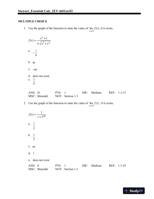 Essential Calculus: Early Transcendentals 2nd Edition Test Bank - Page 13 preview image