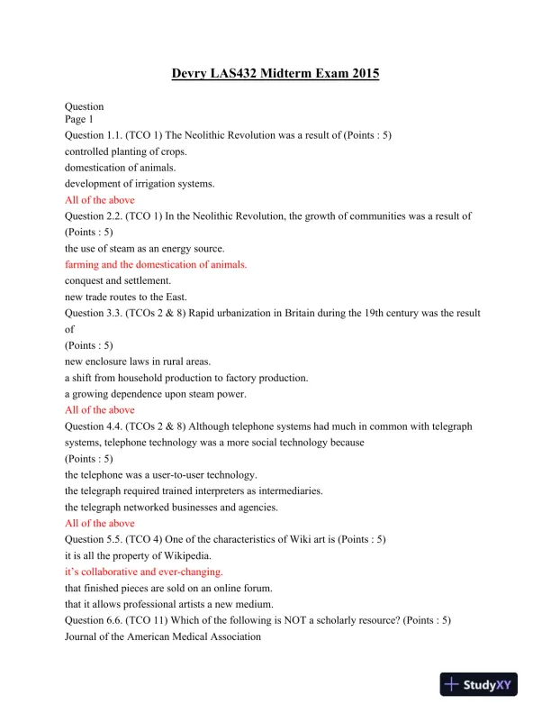 Devry LAS432 Midterm Exam 2015 - Page 1 preview image