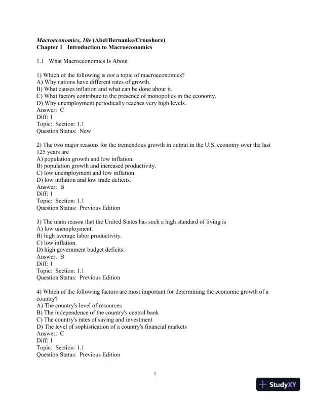 Test Bank for Macroeconomics, 10th Edition - Page 1 preview image