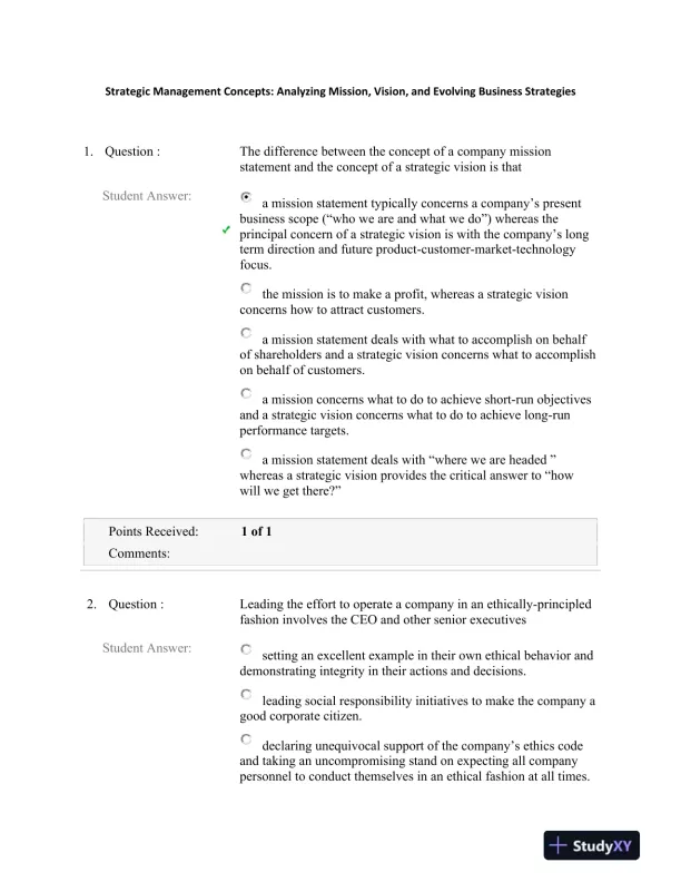 Strategic Management Concepts: Analyzing Mission, Vision, and Evolving Business Strategies - Page 1 preview image