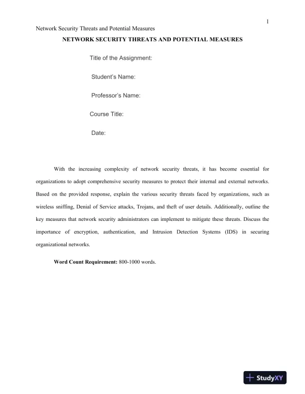 Network Security Threats and Potential Measures - Page 1 preview image