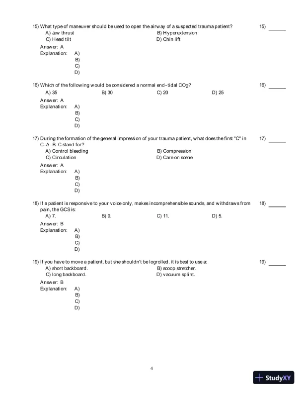 International Trauma Life Support For Emergency Care Providers, 8th Edition Test Bank - Page 11 preview image