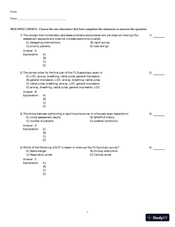 International Trauma Life Support For Emergency Care Providers, 8th Edition Test Bank - Page 8 preview image