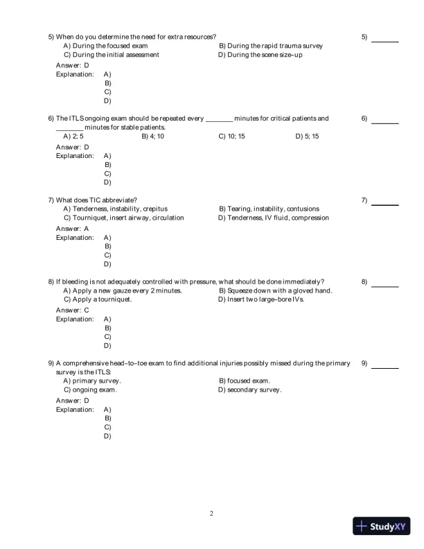 International Trauma Life Support For Emergency Care Providers, 8th Edition Test Bank - Page 9 preview image