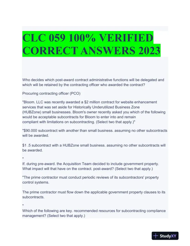 2023 CLC059 Construction Practice Exam With Answers (39 Solved Questions) - Page 1 preview image