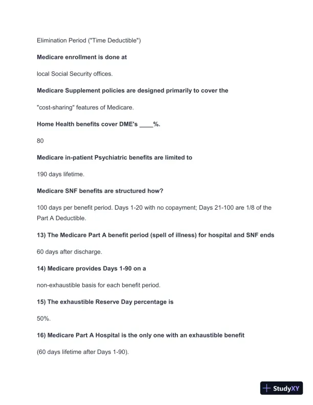 NC Medicare/LTC Practice Exam with Answers (100 Solved Questions) - Page 3 preview image
