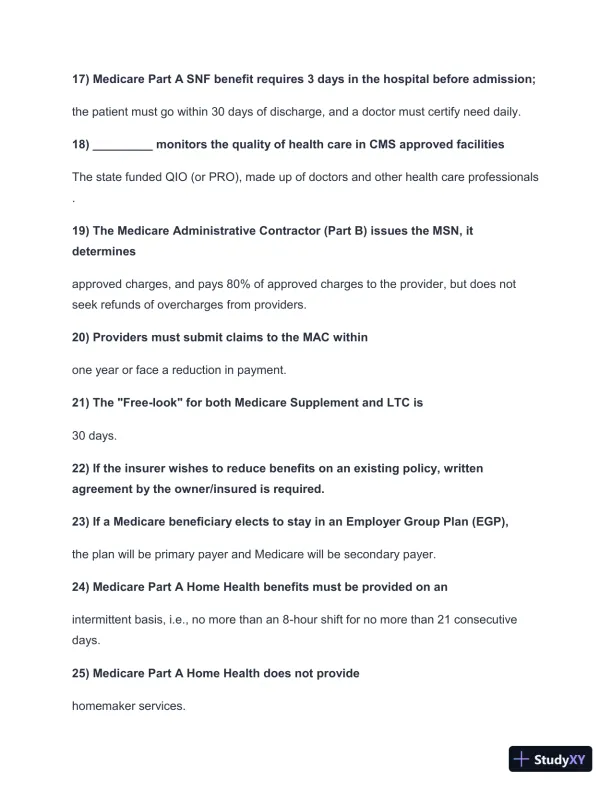 NC Medicare/LTC Practice Exam with Answers (100 Solved Questions) - Page 4 preview image