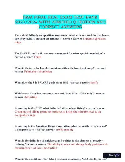 2023-2024 ISSA Final Real Exam Test Bank with Answers (177 Solved Questions) - Page 1 preview image