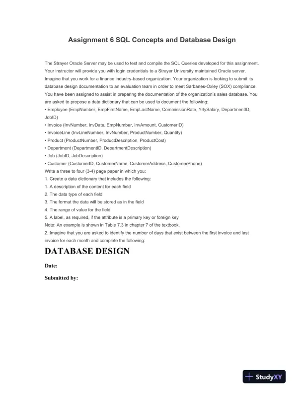 Assignment 6 SQL Concepts and Database Design - Page 1 preview image