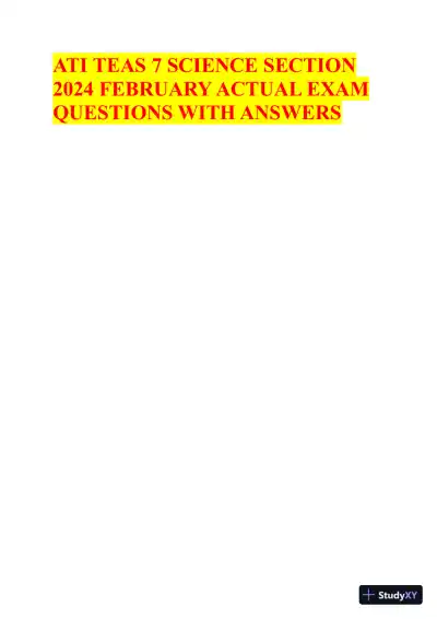 2024 ATI TEAS 7 Science Section Actual Exam with Answers (372 Solved Questions) - Page 1 preview image