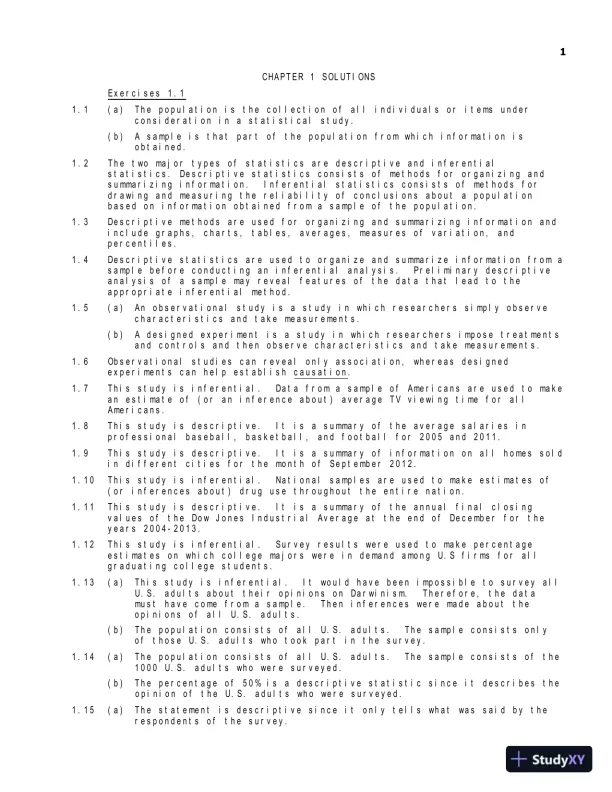 Solution Manual for Introductory Statistics, 10th Edition - Page 4 preview image