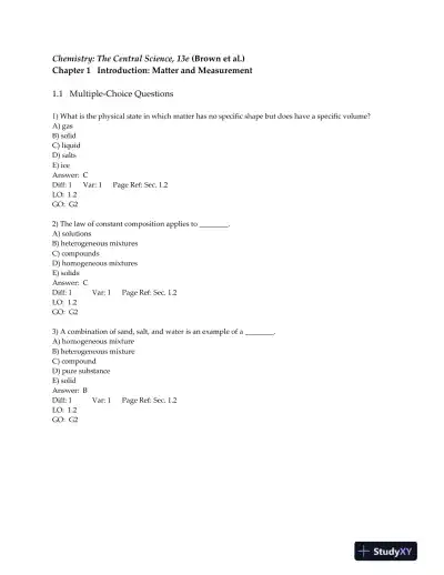 Chemistry: The Central Science, 13th Edition Test Bank - Page 1 preview image