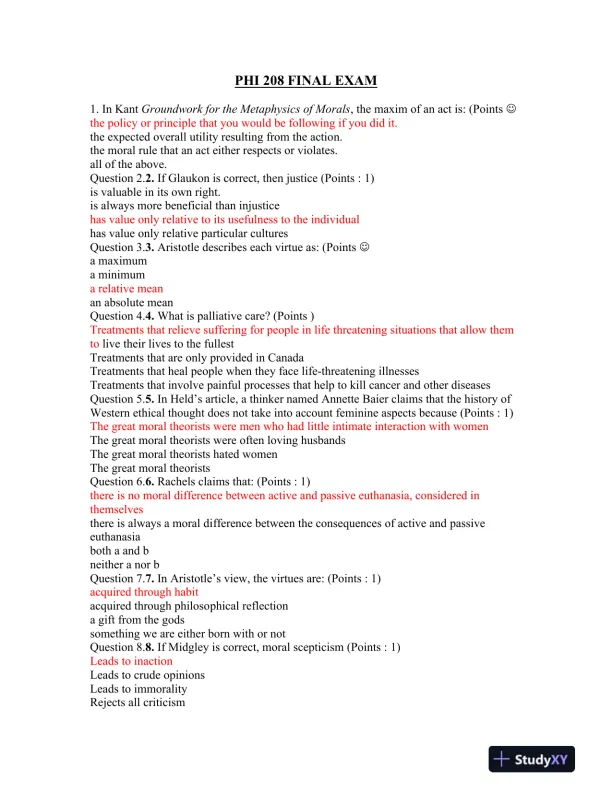 PHI 208 Final Exam - Page 1 preview image