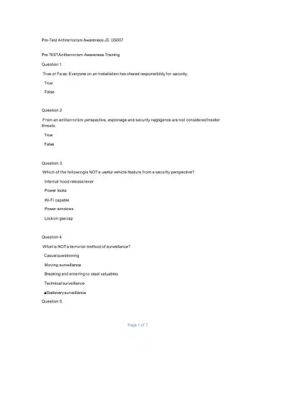 Essential Pre-Test for Antiterrorism Awareness Tra - Page 1 preview image
