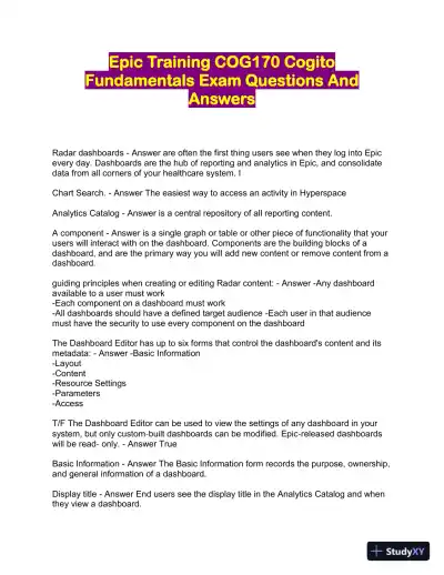 COG170 Cogito Epic Training Fundamentals Practice Exam with Answers (220 Solved Questions) - Page 1 preview image