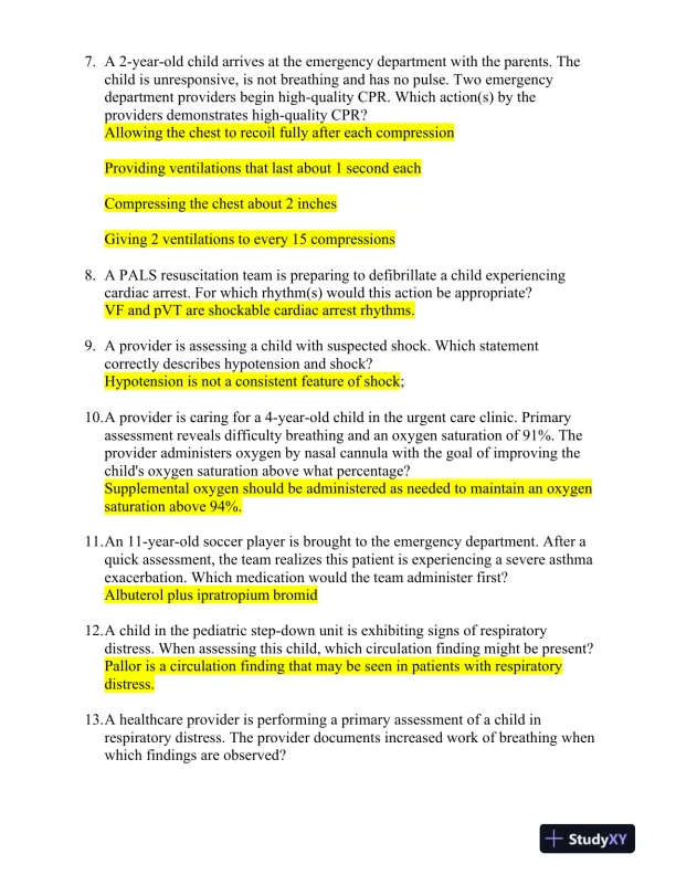 2022 PALS Paediatrics Final Exam With Answers (50 Solved Questions) - Page 3 preview image