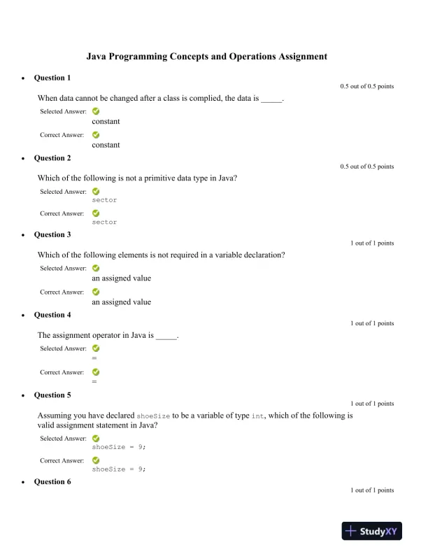 Java Programming Concepts and Operations Assignment - Page 1 preview image