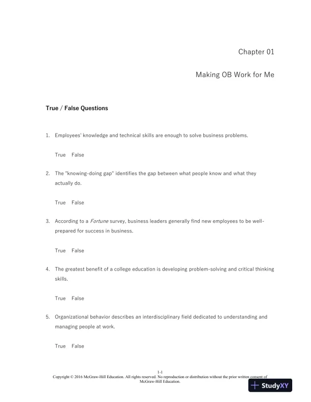 Organizational Behavior: A Practical, Problem-Solving Approach 1st Edition Test Bank - Page 1 preview image