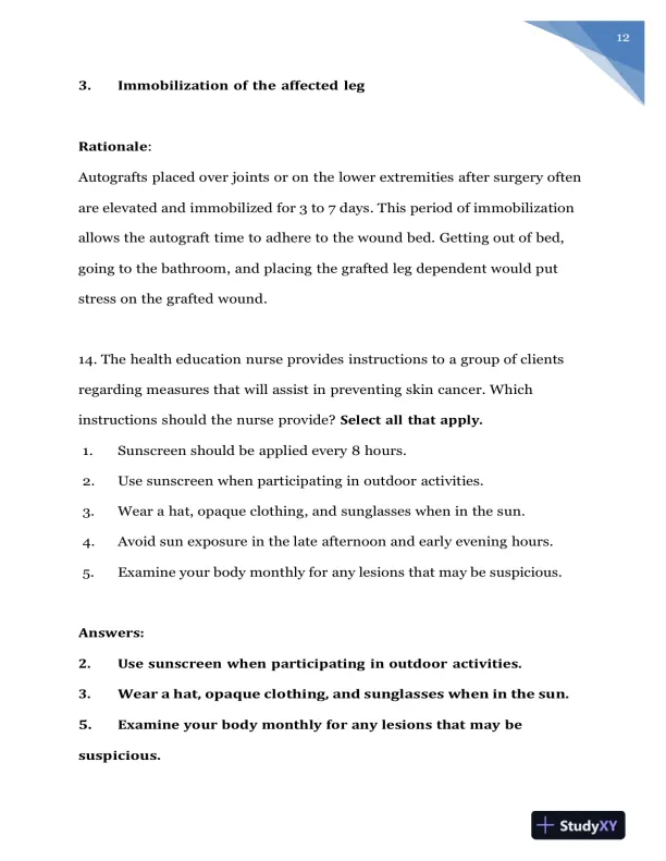 2020 NURS618 Saunders Medical Surgical Skin Integumentary Revised Question With Answers (115 Solved Questions) - Page 13 preview image