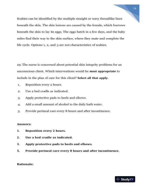2020 NURS618 Saunders Medical Surgical Skin Integumentary Revised Question With Answers (115 Solved Questions) - Page 15 preview image