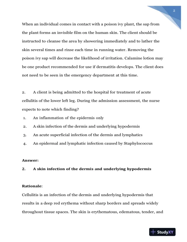 2020 NURS618 Saunders Medical Surgical Skin Integumentary Revised Question With Answers (115 Solved Questions) - Page 3 preview image