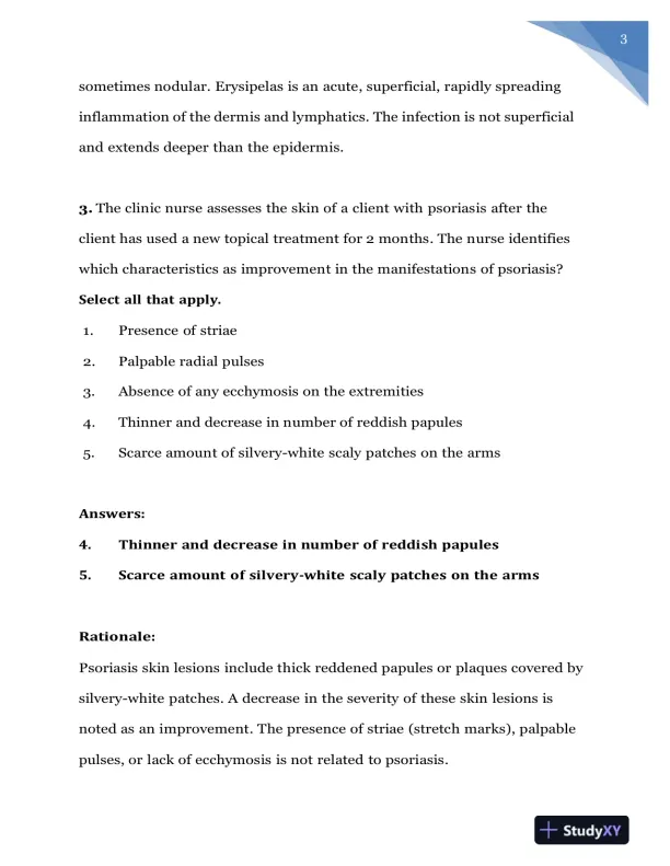2020 NURS618 Saunders Medical Surgical Skin Integumentary Revised Question With Answers (115 Solved Questions) - Page 4 preview image