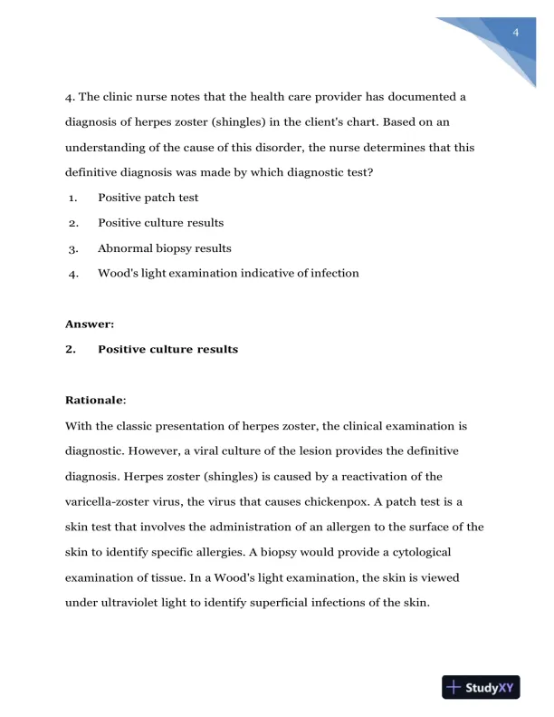 2020 NURS618 Saunders Medical Surgical Skin Integumentary Revised Question With Answers (115 Solved Questions) - Page 5 preview image