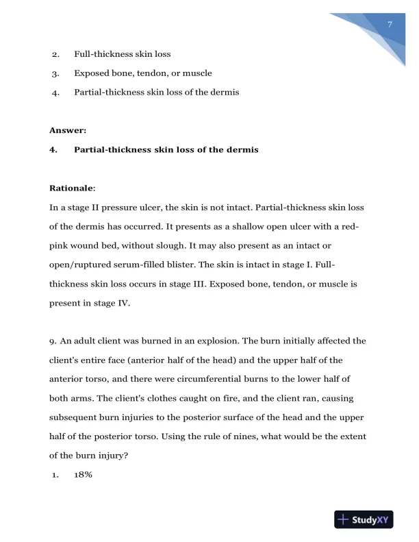 2020 NURS618 Saunders Medical Surgical Skin Integumentary Revised Question With Answers (115 Solved Questions) - Page 8 preview image