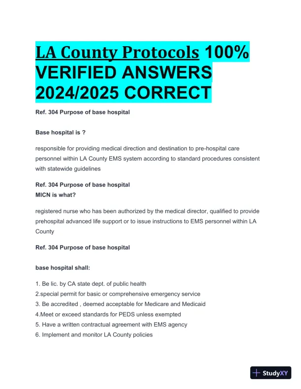 2024-2025 LA County Protocols Practice Exam with Answers (113 Solved Questions) - Page 1 preview image
