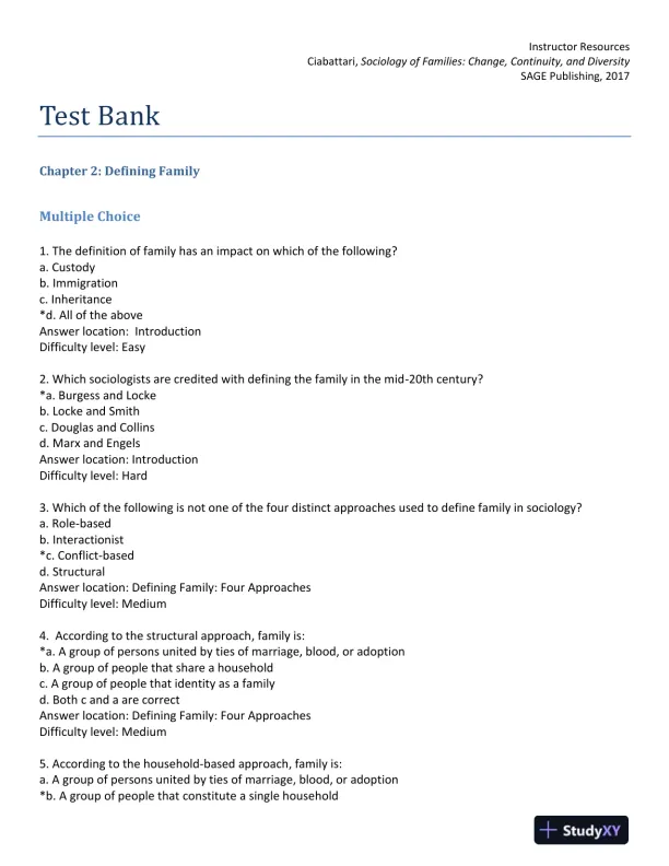 Sociology of Families: Change, Continuity, and Diversity 1st Edition Test Bank - Page 10 preview image