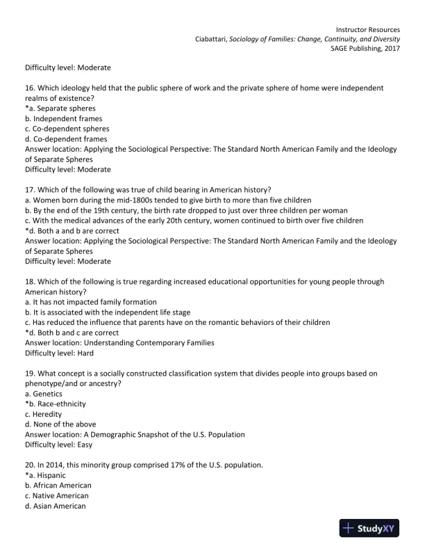 Sociology of Families: Change, Continuity, and Diversity 1st Edition Test Bank - Page 5 preview image