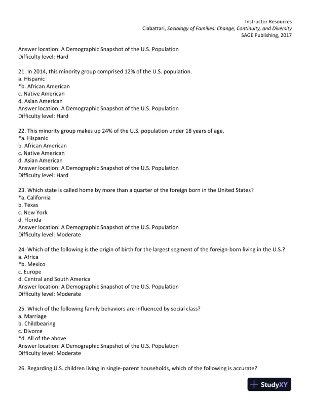 Sociology of Families: Change, Continuity, and Diversity 1st Edition Test Bank - Page 6 preview image