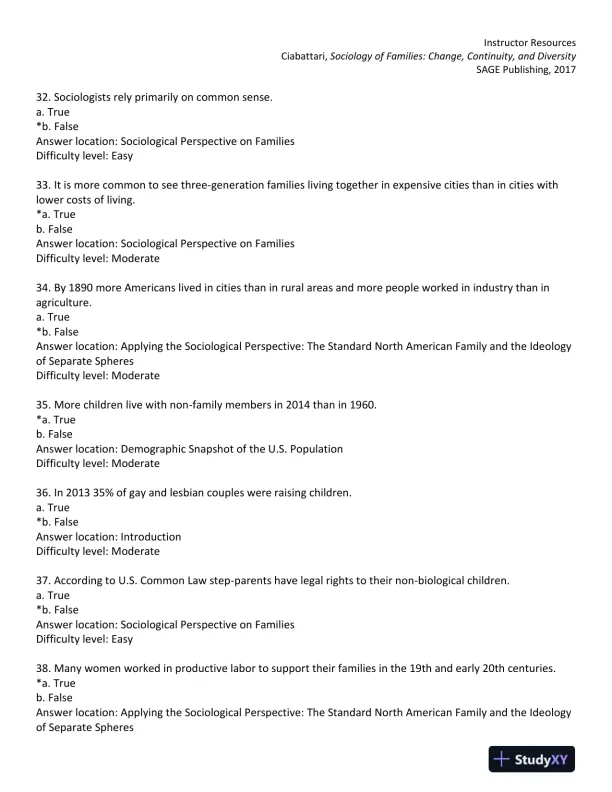 Sociology of Families: Change, Continuity, and Diversity 1st Edition Test Bank - Page 8 preview image