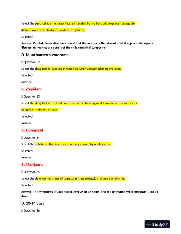 2022 NRNP6635 Walden University Psychopathology Final Exam Week 11 With Answers (261 Solved Questions) - Page 10 preview image