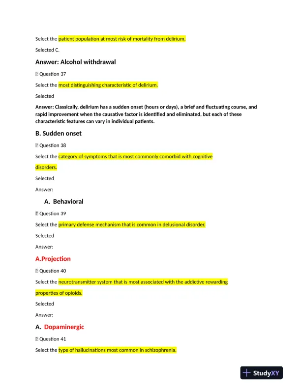 2022 NRNP6635 Walden University Psychopathology Final Exam Week 11 With Answers (261 Solved Questions) - Page 11 preview image