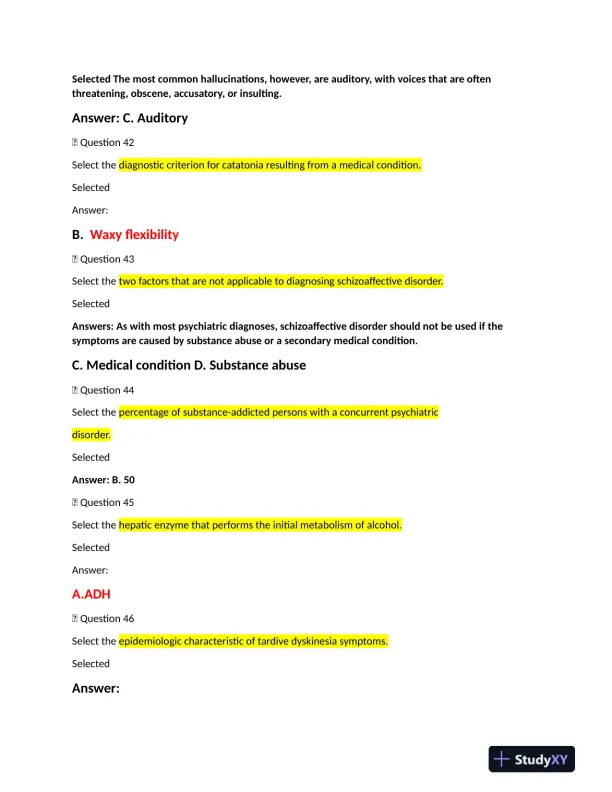 2022 NRNP6635 Walden University Psychopathology Final Exam Week 11 With Answers (261 Solved Questions) - Page 12 preview image