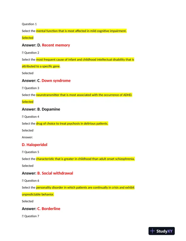2022 NRNP6635 Walden University Psychopathology Final Exam Week 11 With Answers (261 Solved Questions) - Page 4 preview image