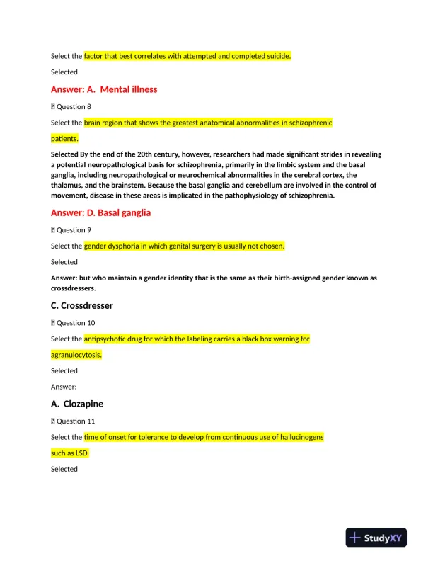 2022 NRNP6635 Walden University Psychopathology Final Exam Week 11 With Answers (261 Solved Questions) - Page 5 preview image